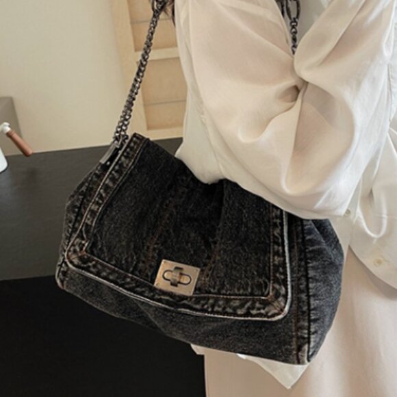 Neiman Marcus Black Denim Purse Bag - Picture 3 of 4
